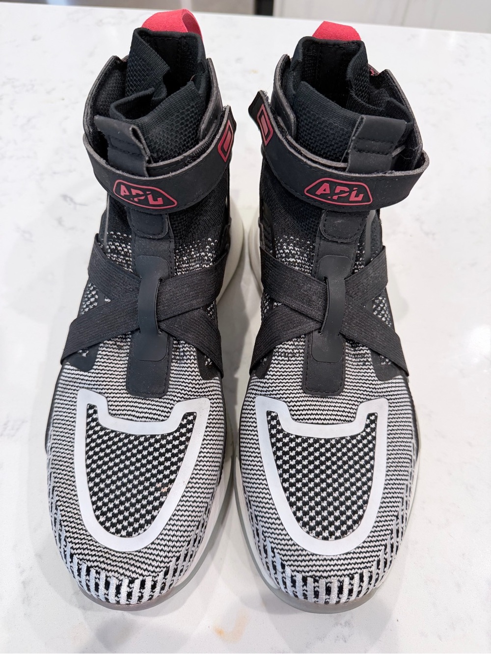 APL High-Top Sneakers in Black, White and red Accents